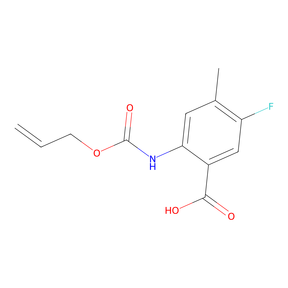 5-Fluoro-4-methyl-2-{[(prop-2-en-1-yloxy)carbonyl]amino}benzoic acid molecular structure, CAS 2680818-81-7
