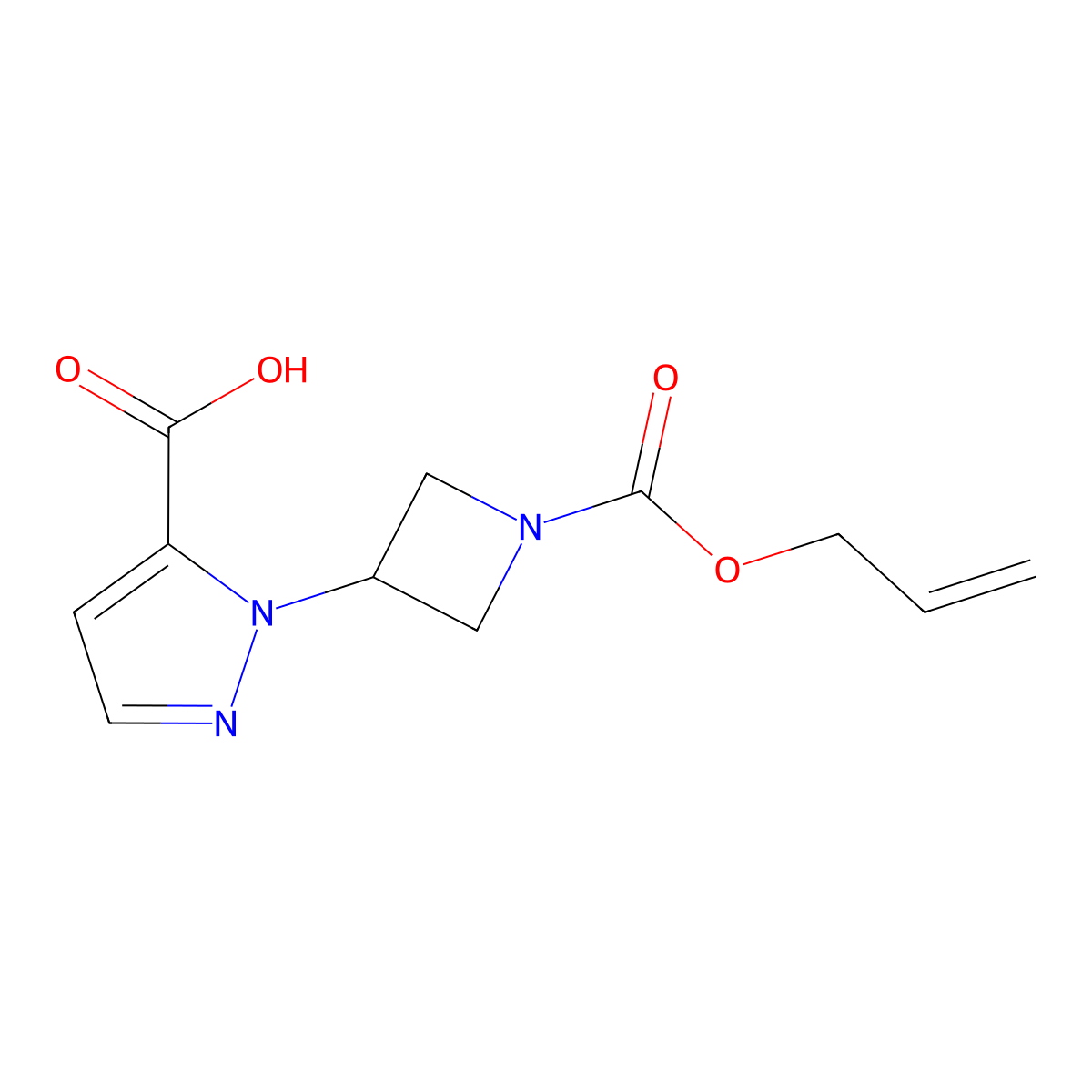 1-{1-[(prop-2-en-1-yloxy)carbonyl]azetidin-3-yl}-1H-pyrazole-5-carboxylic acid molecular structure, CAS 2680818-88-4