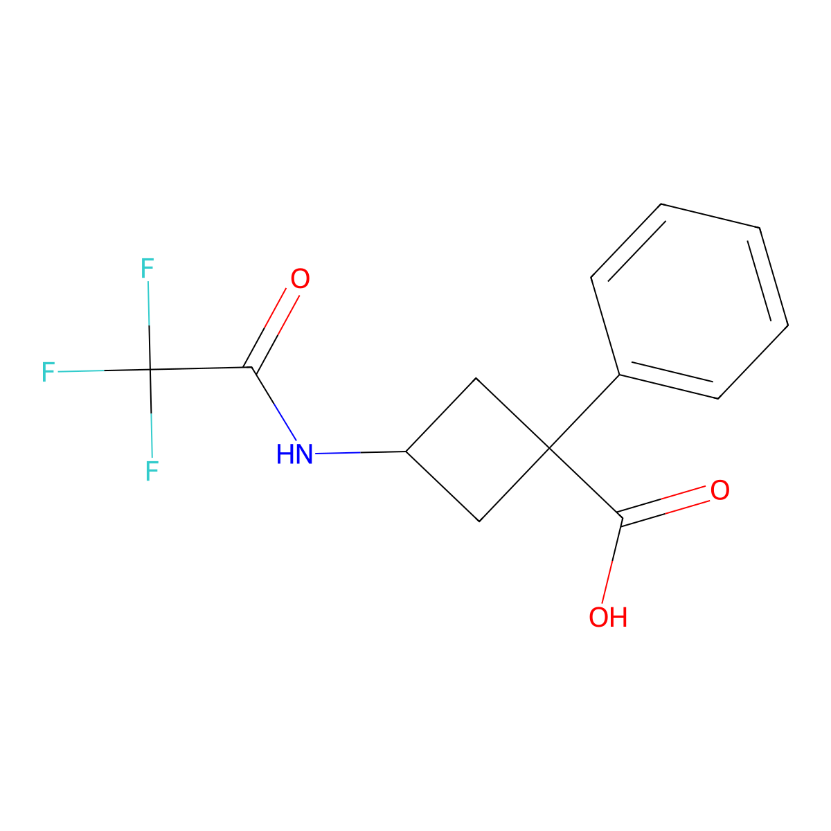 1-Phenyl-3-(2,2,2-trifluoroacetamido)cyclobutane-1-carboxylic acid molecular structure, CAS 2680818-96-4