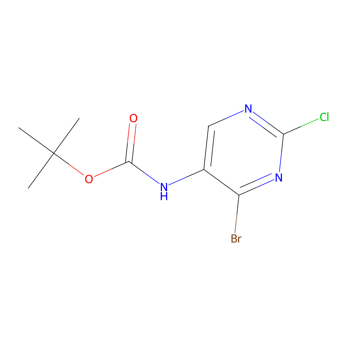 tert-butyl N-(4-bromo-2-chloropyrimidin-5-yl)carbamate molecular structure, CAS 2680818-99-7