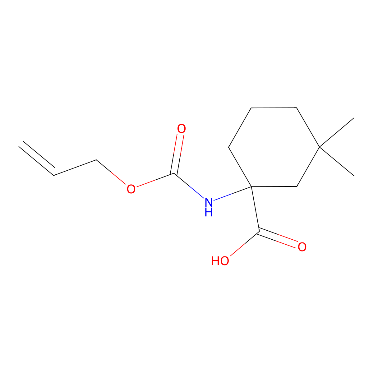 3,3-Dimethyl-1-{[(prop-2-en-1-yloxy)carbonyl]amino}cyclohexane-1-carboxylic acid molecular structure, CAS 2680819-08-1