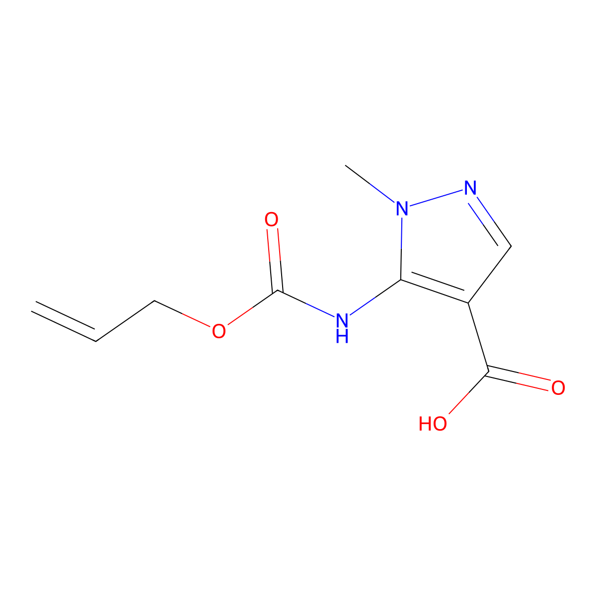 1-methyl-5-{[(prop-2-en-1-yloxy)carbonyl]amino}-1H-pyrazole-4-carboxylic acid molecular structure, CAS 2680819-09-2