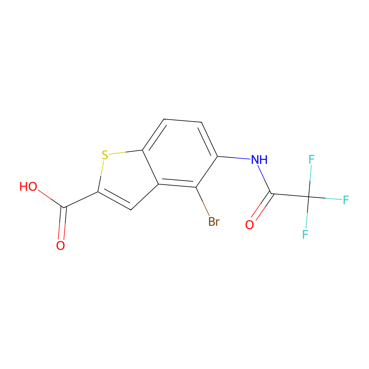 4-Bromo-5-(2,2,2-trifluoroacetamido)-1-benzothiophene-2-carboxylic acid molecular structure, CAS 2680819-19-4