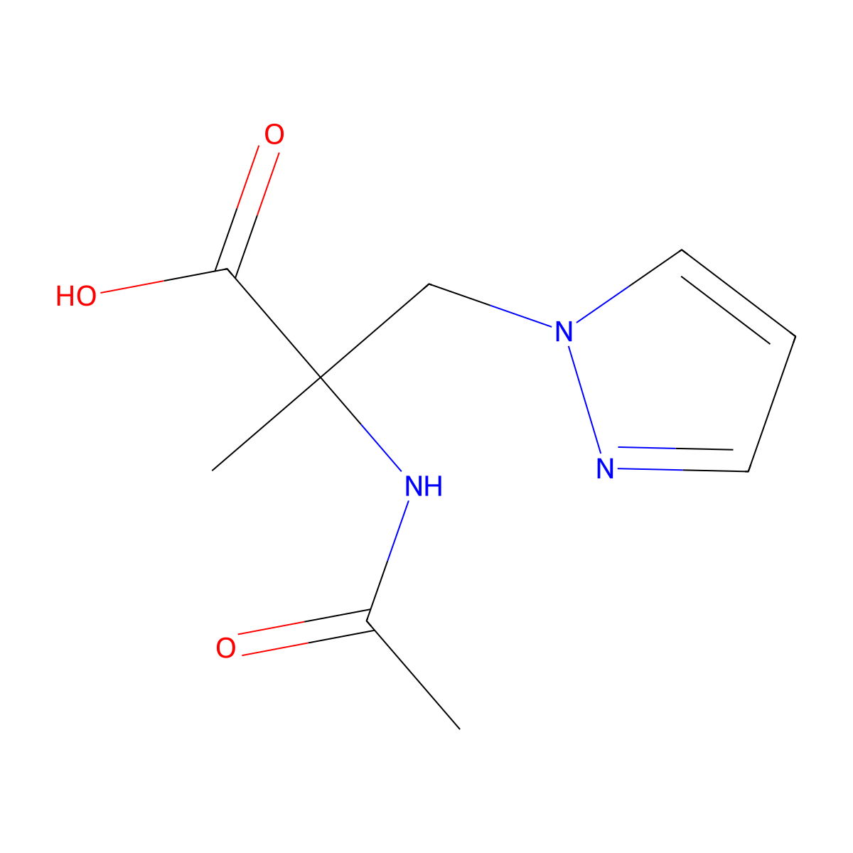 2-acetamido-2-methyl-3-(1H-pyrazol-1-yl)propanoic acid molecular structure, CAS 2680819-23-0