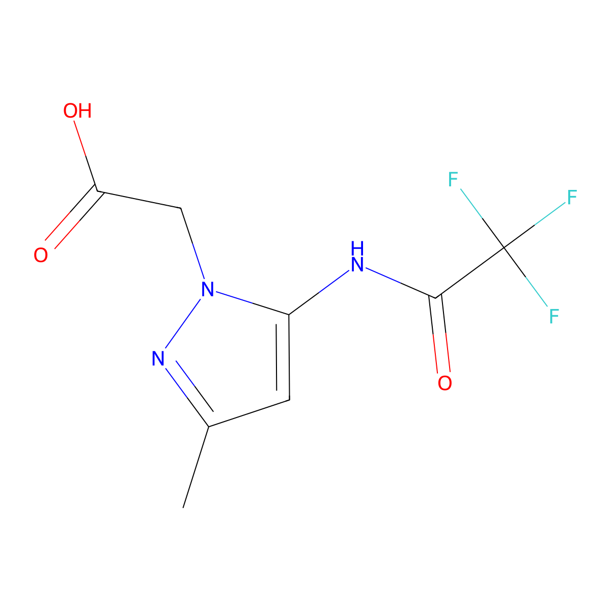 2-[3-methyl-5-(2,2,2-trifluoroacetamido)-1H-pyrazol-1-yl]acetic acid molecular structure, CAS 2680819-38-7