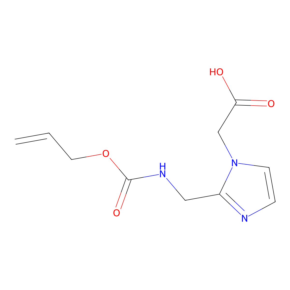 2-[2-({[(prop-2-en-1-yloxy)carbonyl]amino}methyl)-1H-imidazol-1-yl]acetic acid molecular structure, CAS 2680819-41-2