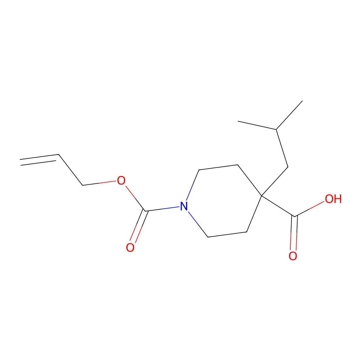 4-(2-Methylpropyl)-1-[(prop-2-en-1-yloxy)carbonyl]piperidine-4-carboxylic acid molecular structure, CAS 2680819-50-3