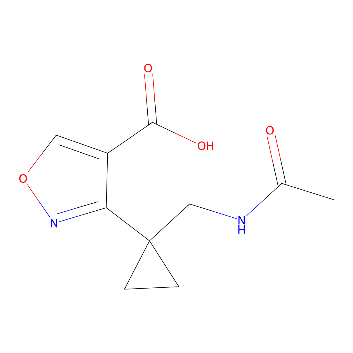 3-[1-(Acetamidomethyl)cyclopropyl]-1,2-oxazole-4-carboxylic acid molecular structure, CAS 2680819-54-7