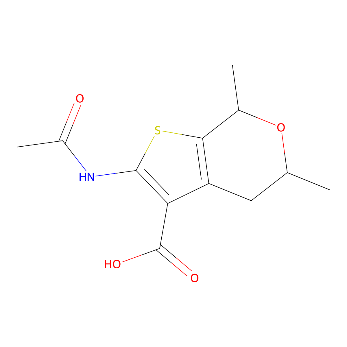 2-acetamido-5,7-dimethyl-4H,5H,7H-thieno[2,3-c]pyran-3-carboxylic acid molecular structure, CAS 2680819-68-3