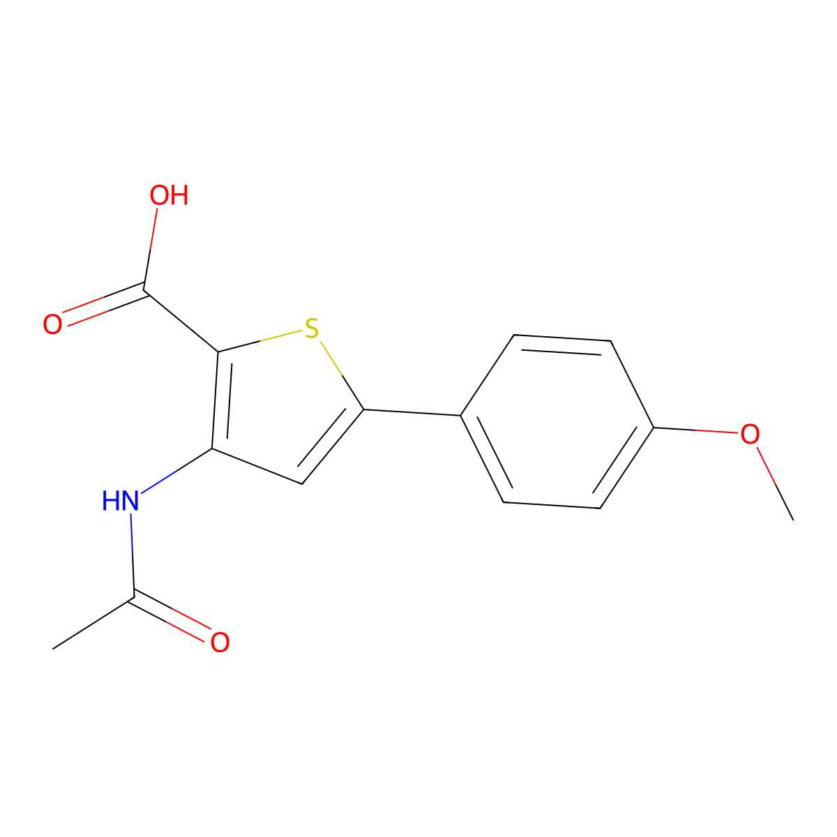 3-Acetamido-5-(4-methoxyphenyl)thiophene-2-carboxylic acid molecular structure, CAS 2680819-85-4