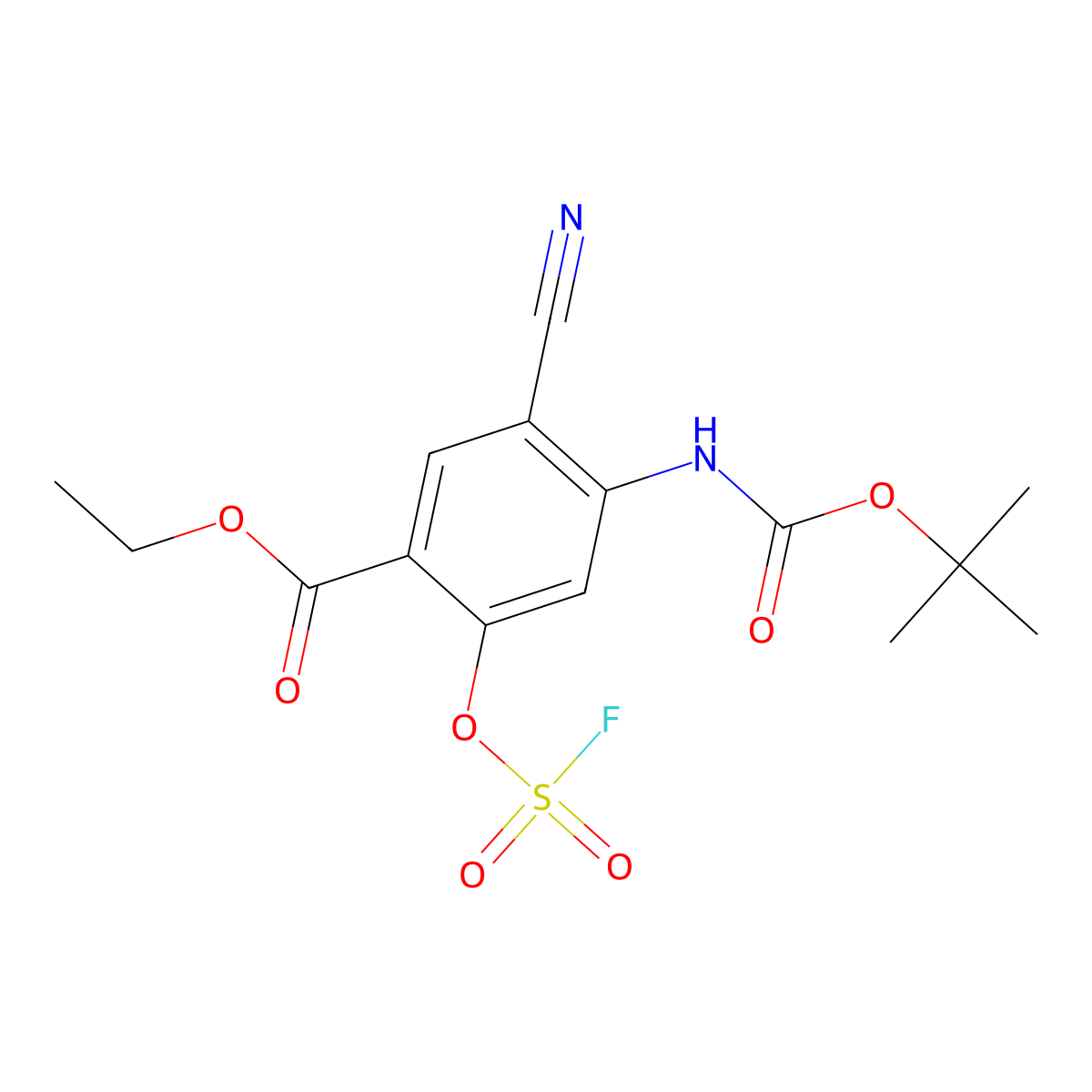 Ethyl 4-{[(tert-butoxy)carbonyl]amino}-5-cyano-2-[(fluorosulfonyl)oxy]benzoate molecular structure, CAS 2680819-99-0