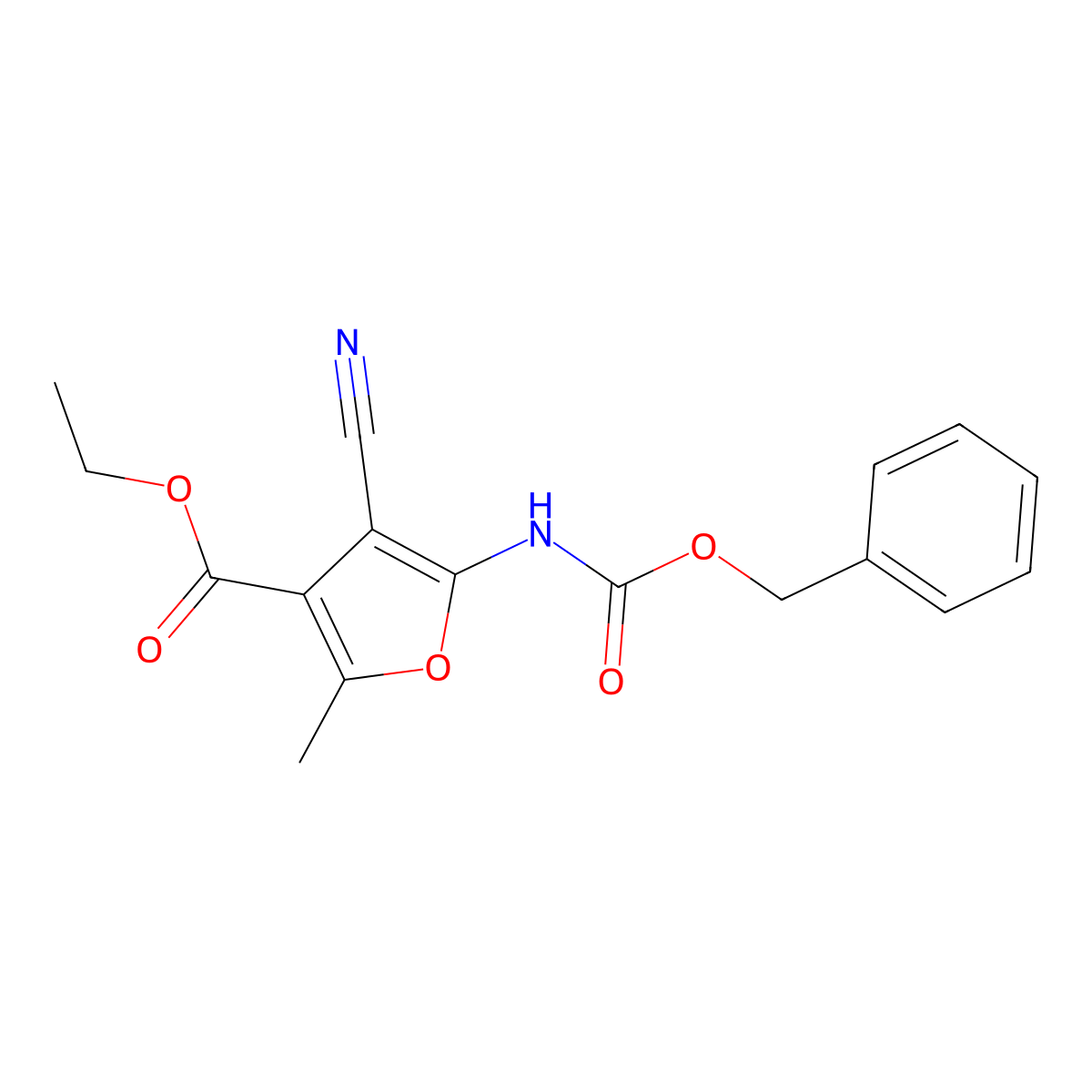 Ethyl 5-{[(benzyloxy)carbonyl]amino}-4-cyano-2-methylfuran-3-carboxylate molecular structure, CAS 2680820-05-5