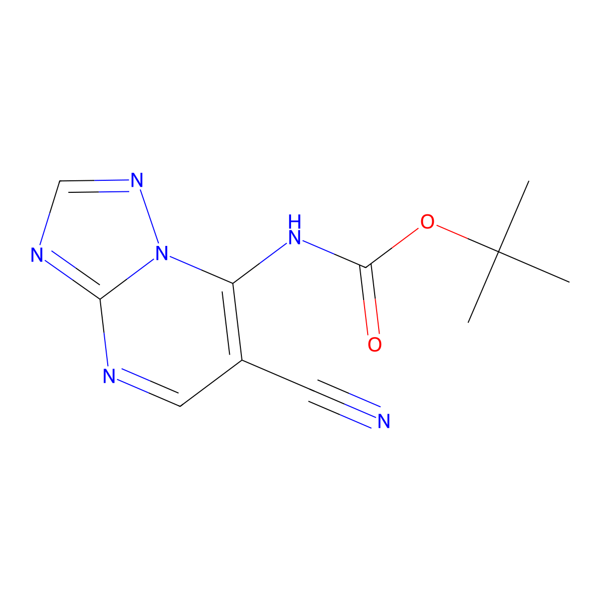 tert-butyl N-{6-cyano-[1,2,4]triazolo[1,5-a]pyrimidin-7-yl}carbamate molecular structure, CAS 2680820-30-6
