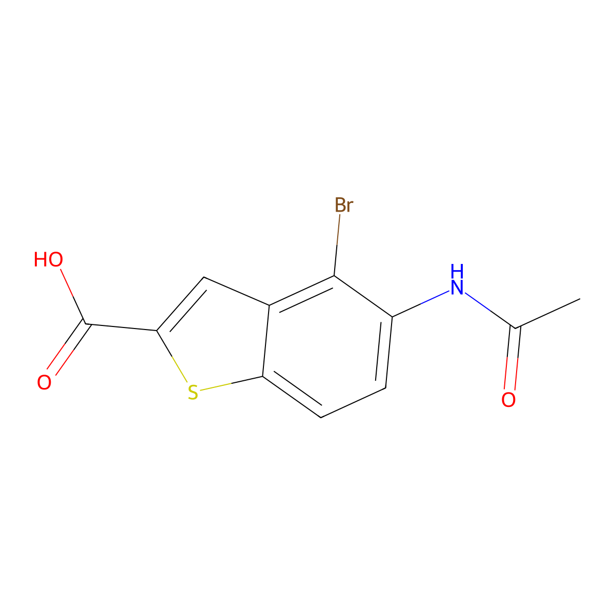 4-Bromo-5-acetamido-1-benzothiophene-2-carboxylic acid molecular structure, CAS 2680820-36-2