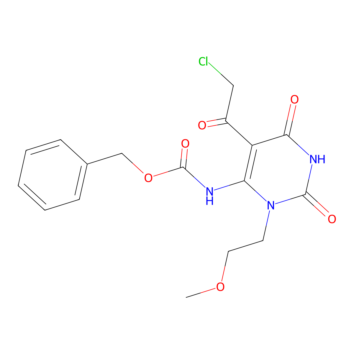 benzyl N-[5-(2-chloroacetyl)-3-(2-methoxyethyl)-2,6-dioxo-1,2,3,6-tetrahydropyrimidin-4-yl]carbamate molecular structure, CAS 2680820-45-3