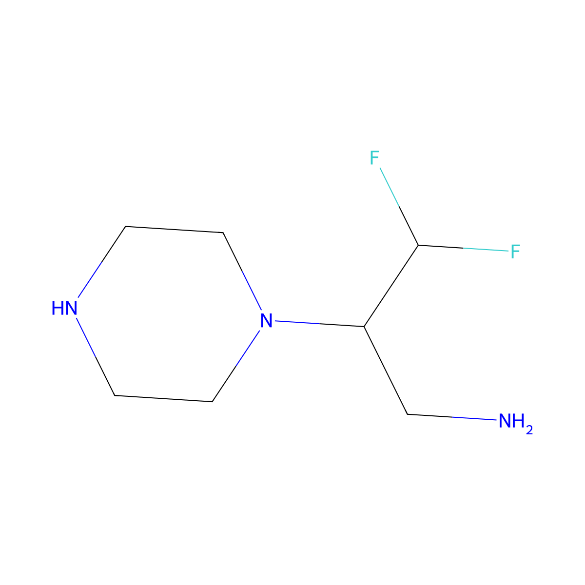 3,3-Difluoro-2-(piperazin-1-yl)propan-1-amine molecular structure, CAS 2680820-48-6