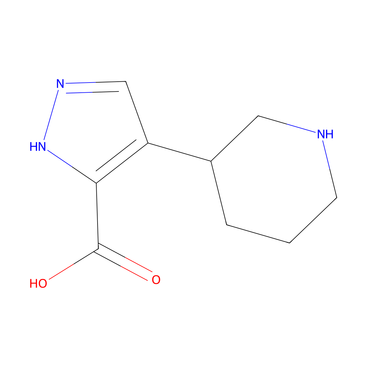 4-(piperidin-3-yl)-1H-pyrazole-5-carboxylic acid molecular structure, CAS 2680820-51-1