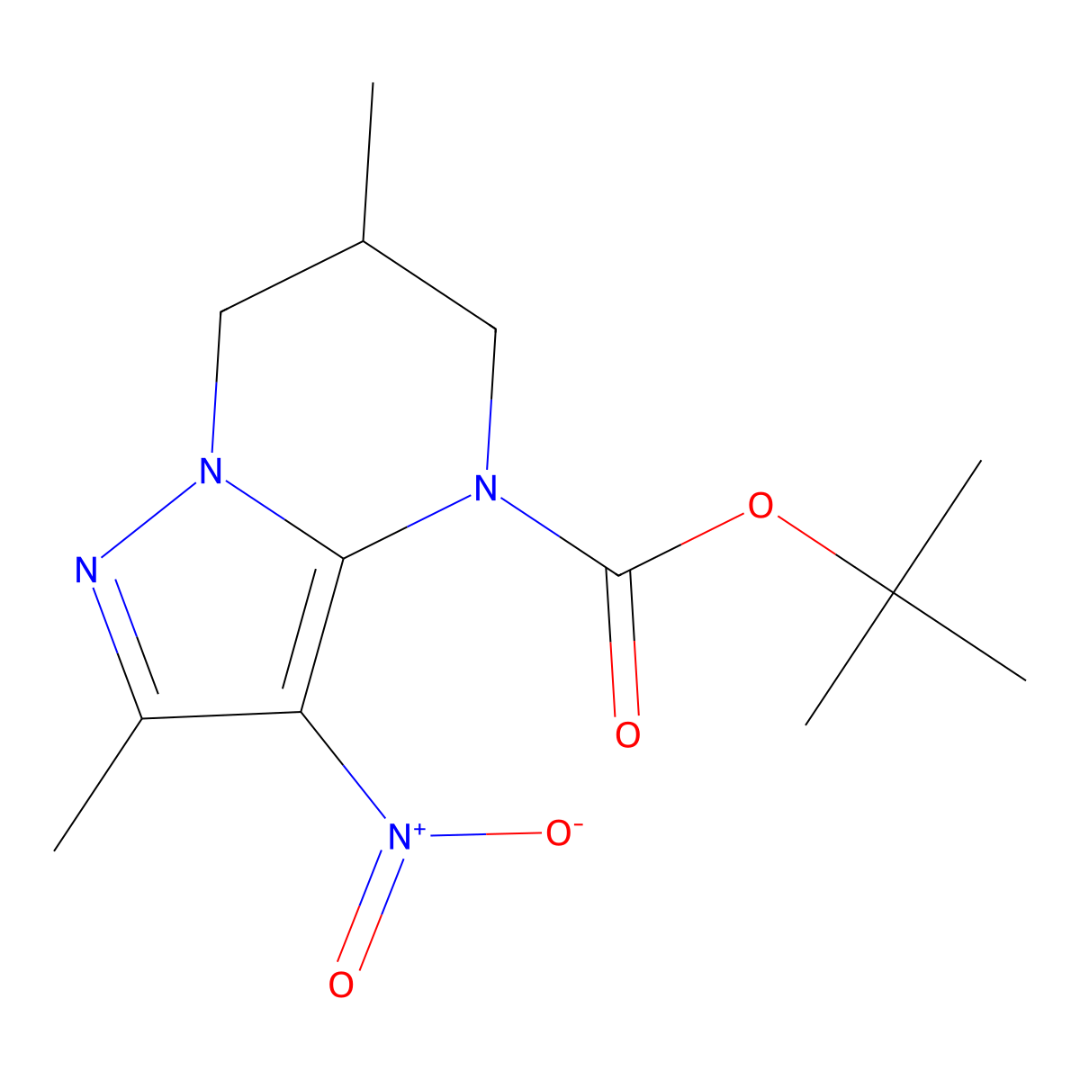 tert-butyl 2,6-dimethyl-3-nitro-4H,5H,6H,7H-pyrazolo[1,5-a]pyrimidine-4-carboxylate molecular structure, CAS 2680820-58-8