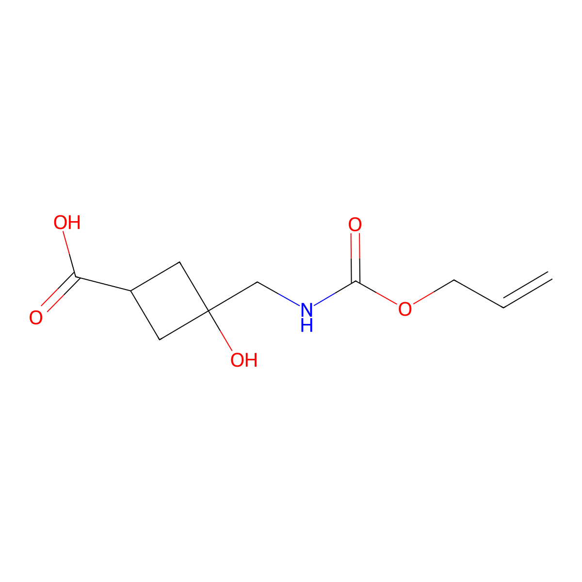 3-Hydroxy-3-({[(prop-2-en-1-yloxy)carbonyl]amino}methyl)cyclobutane-1-carboxylic acid molecular structure, CAS 2680820-66-8