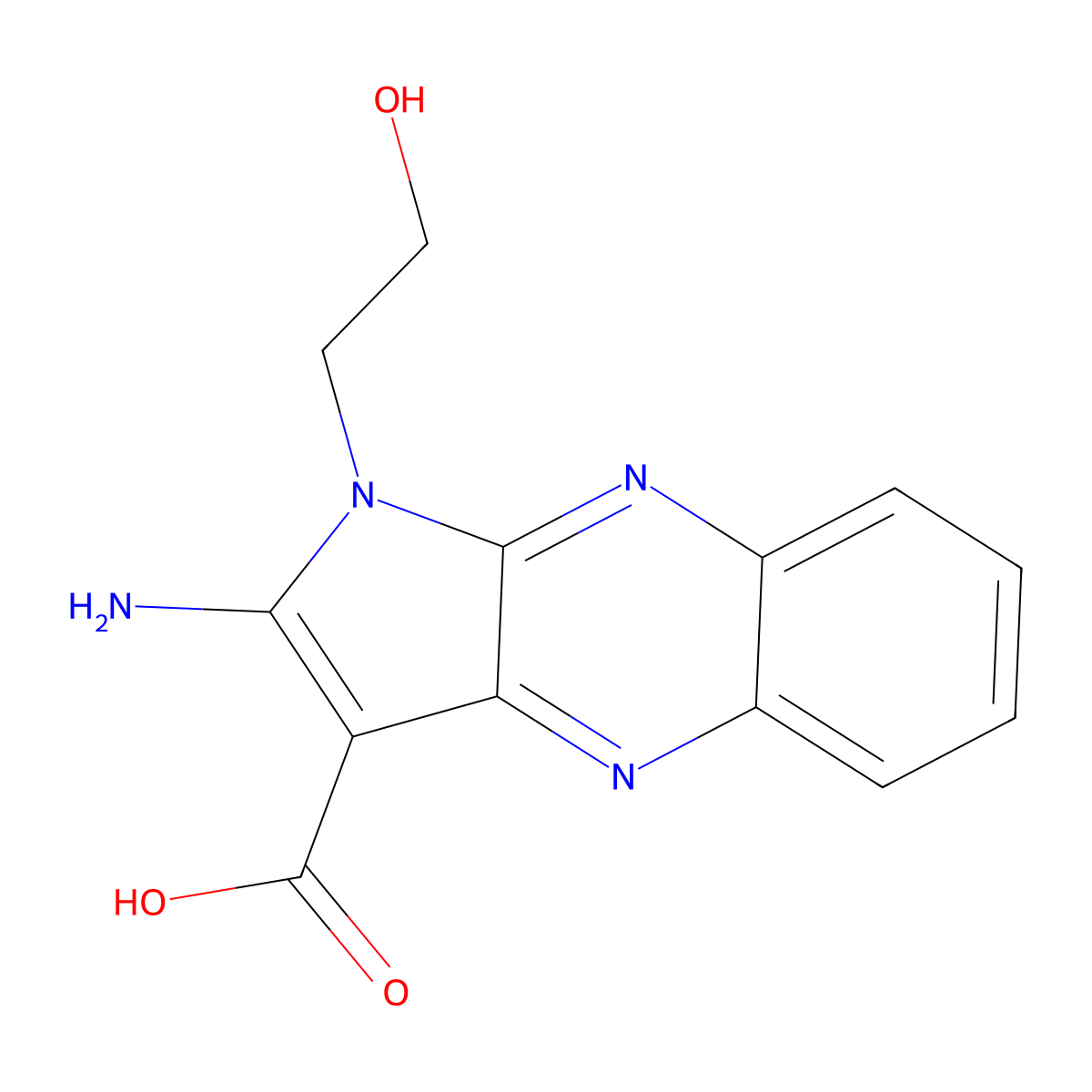 2-amino-1-(2-hydroxyethyl)-1H-pyrrolo[2,3-b]quinoxaline-3-carboxylic acid molecular structure, CAS 2680820-71-5