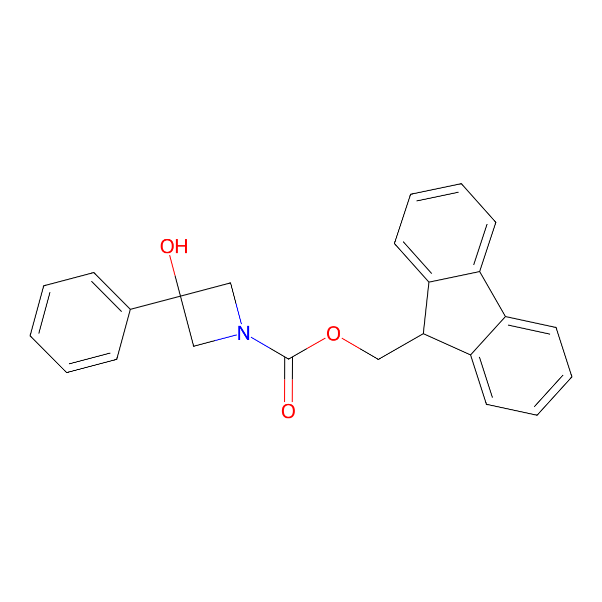 (9H-fluoren-9-yl)methyl 3-hydroxy-3-phenylazetidine-1-carboxylate molecular structure, CAS 2680821-07-0