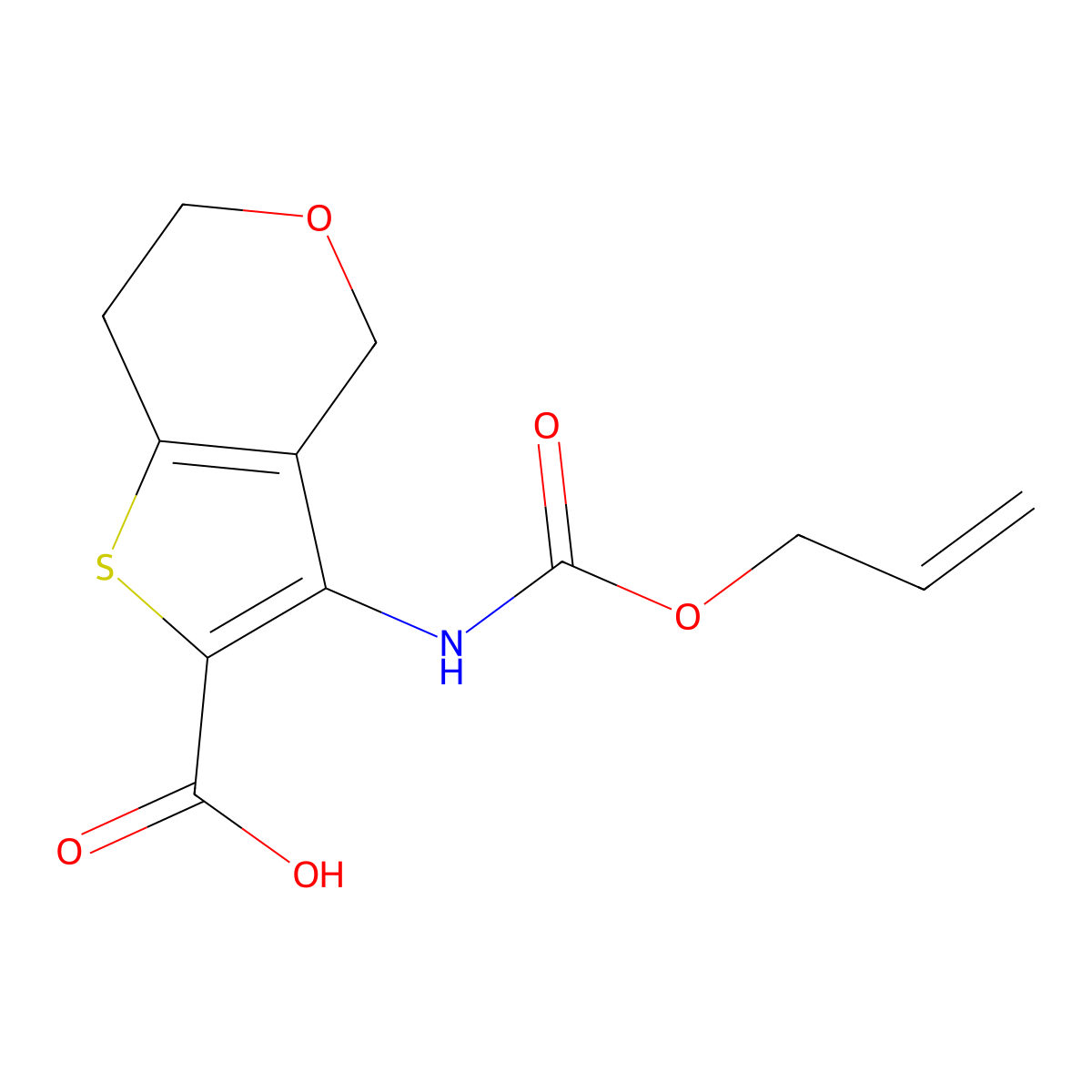 3-{[(prop-2-en-1-yloxy)carbonyl]amino}-4H,6H,7H-thieno[3,2-c]pyran-2-carboxylic acid molecular structure, CAS 2680821-21-8