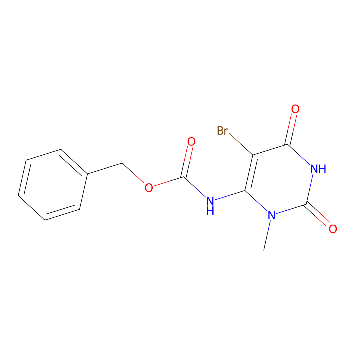 benzyl N-(5-bromo-3-methyl-2,6-dioxo-1,2,3,6-tetrahydropyrimidin-4-yl)carbamate molecular structure, CAS 2680821-54-7