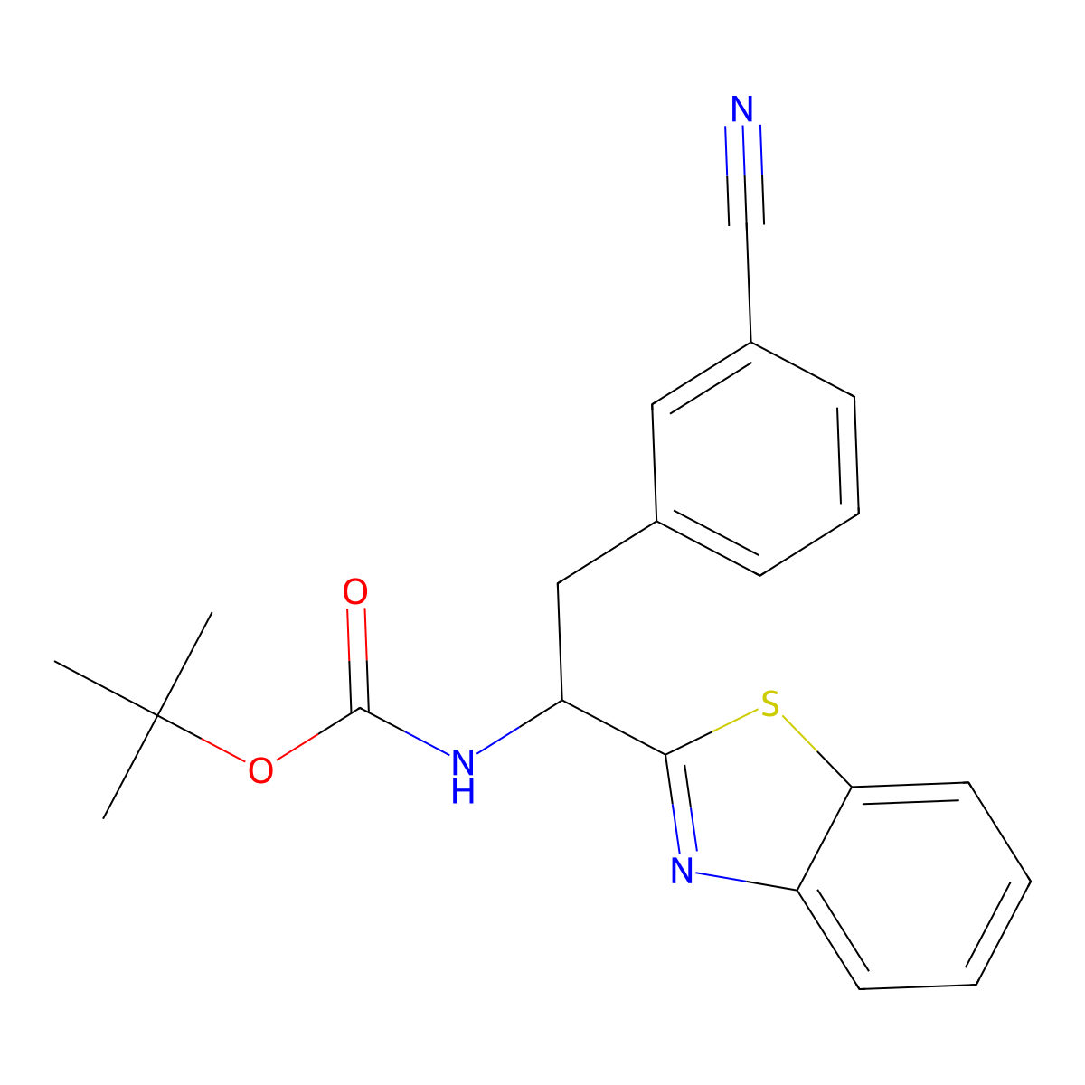 tert-butyl N-[1-(1,3-benzothiazol-2-yl)-2-(3-cyanophenyl)ethyl]carbamate molecular structure, CAS 2680821-58-1