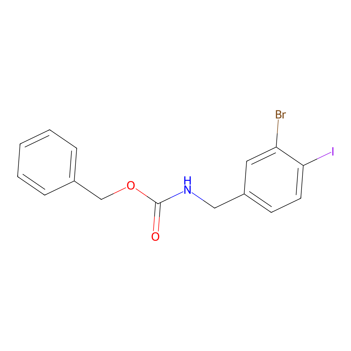 benzyl N-[(3-bromo-4-iodophenyl)methyl]carbamate molecular structure, CAS 2680821-76-3