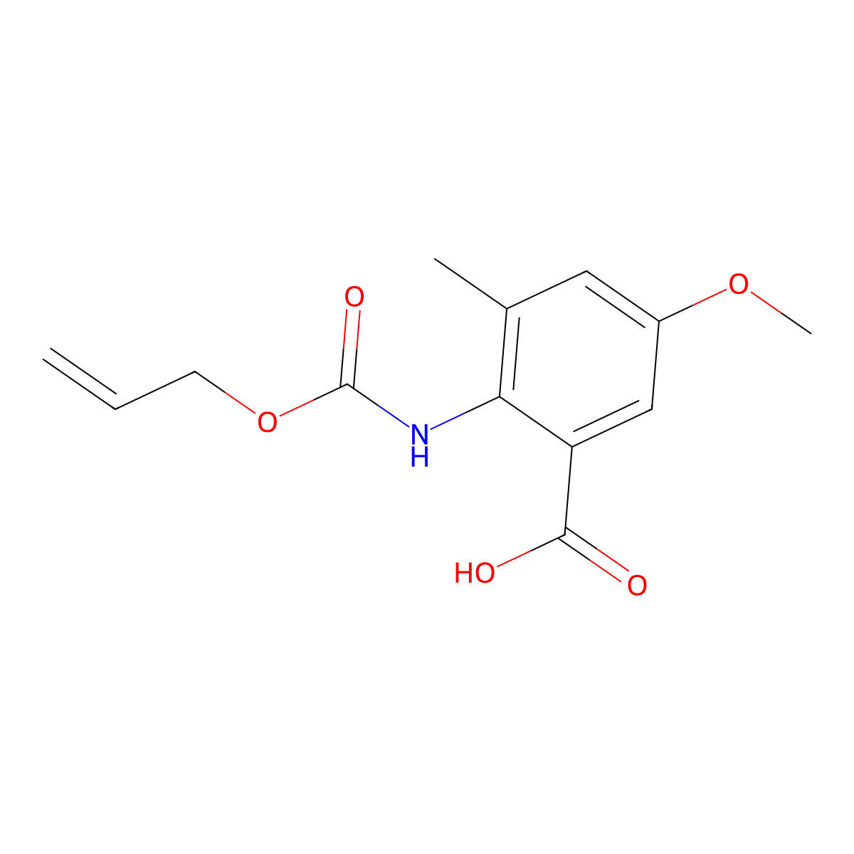 5-Methoxy-3-methyl-2-{[(prop-2-en-1-yloxy)carbonyl]amino}benzoic acid molecular structure, CAS 2680821-89-8