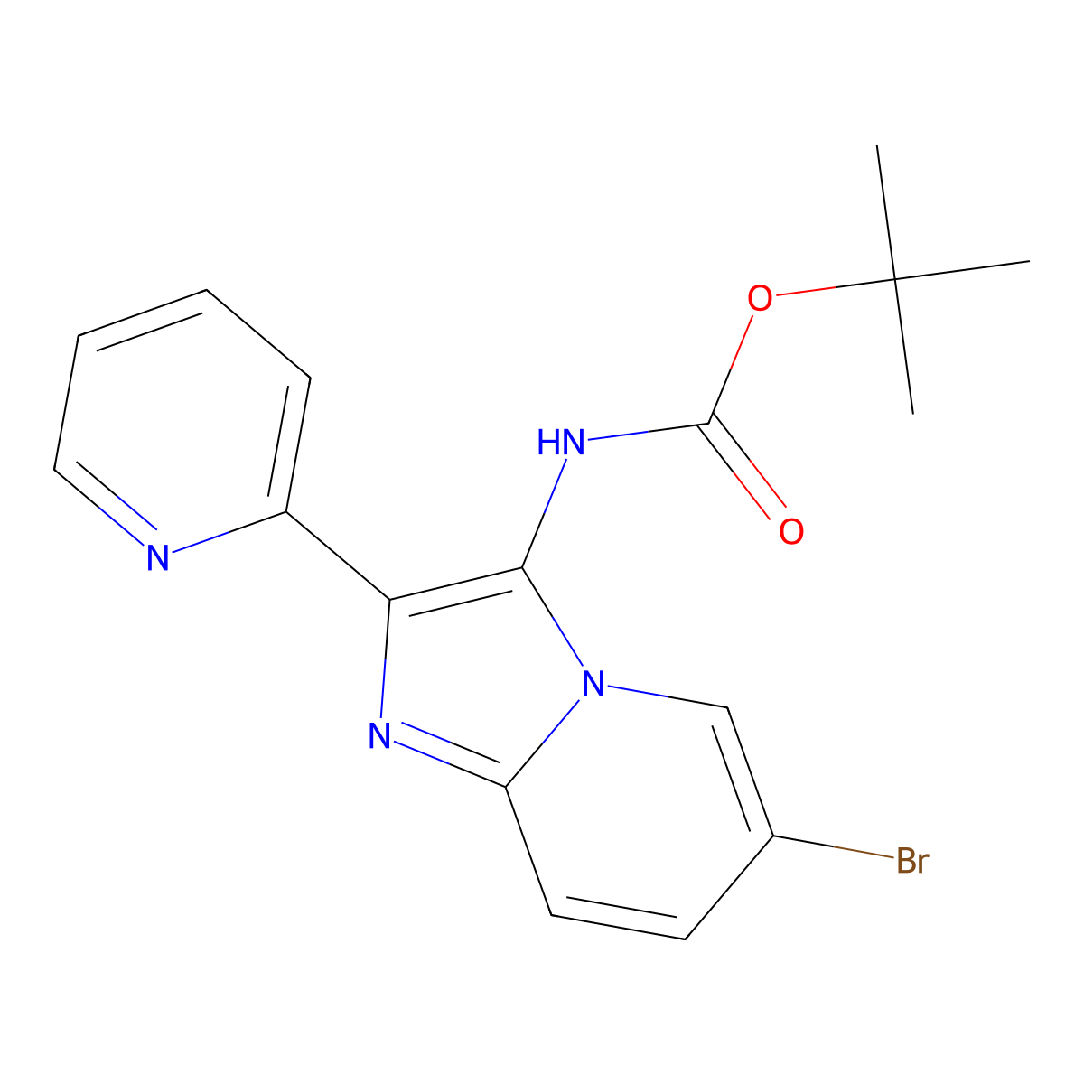 tert-butyl N-[6-bromo-2-(pyridin-2-yl)imidazo[1,2-a]pyridin-3-yl]carbamate molecular structure, CAS 2680821-93-4