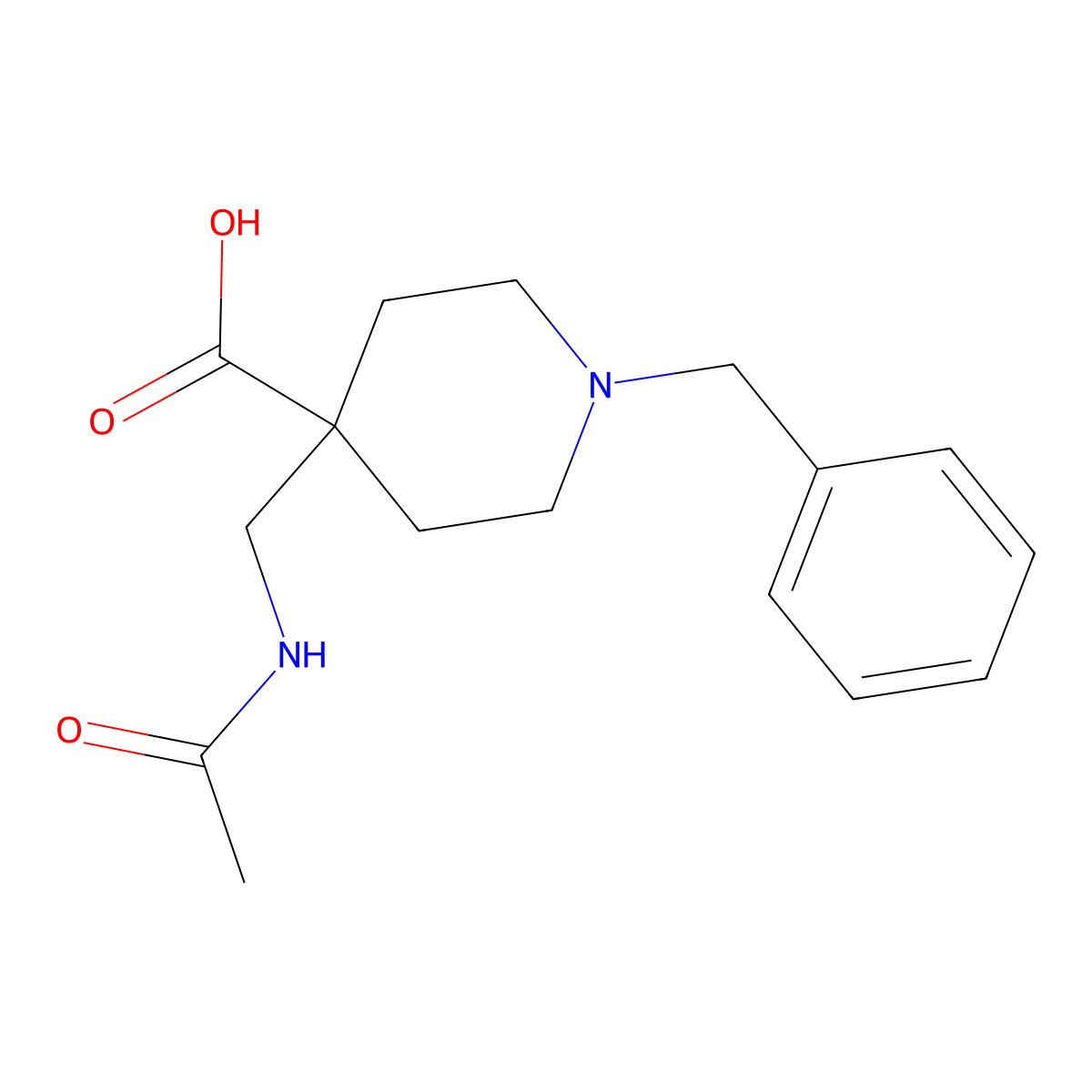 1-Benzyl-4-(acetamidomethyl)piperidine-4-carboxylic acid molecular structure, CAS 2680821-94-5