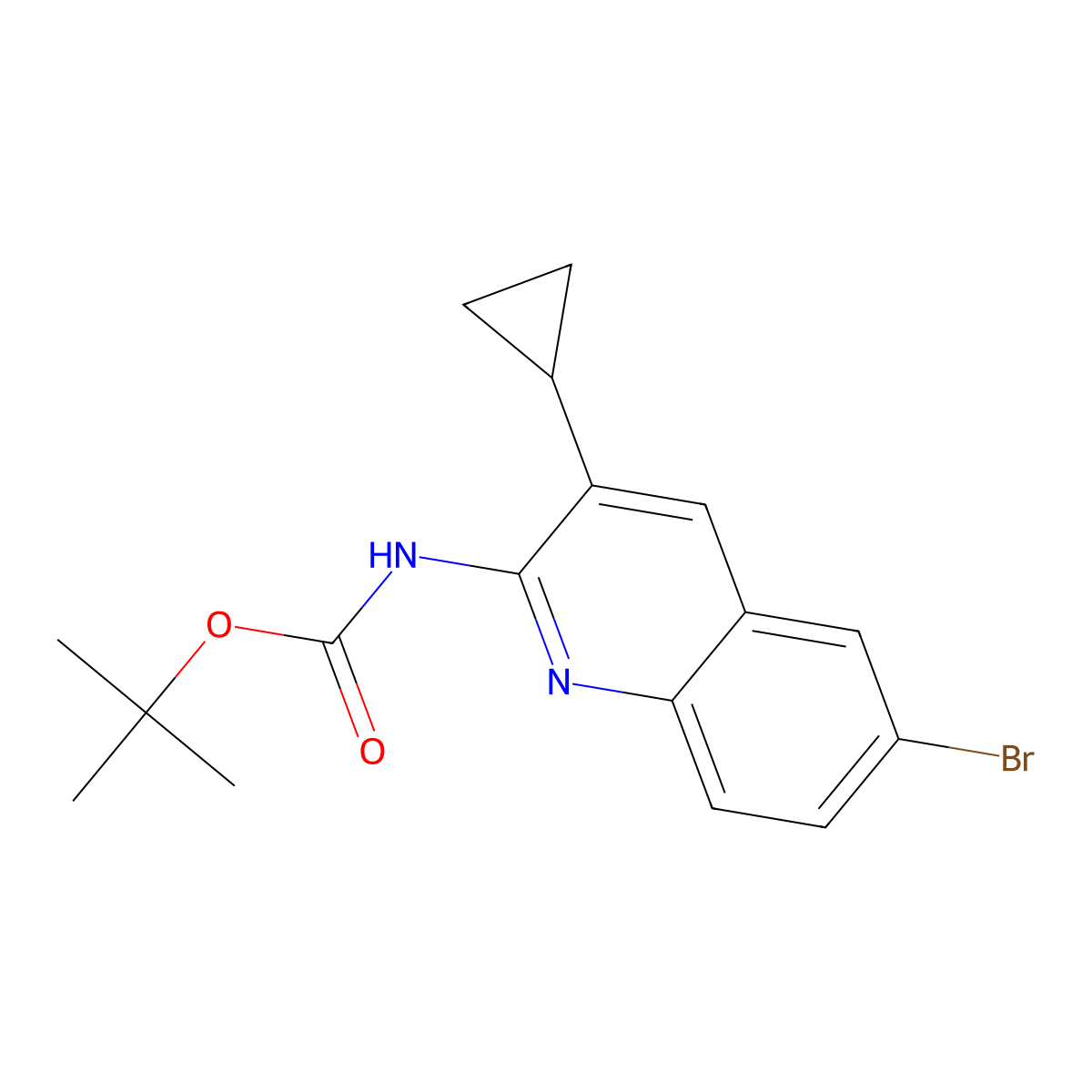 tert-butyl N-(6-bromo-3-cyclopropylquinolin-2-yl)carbamate molecular structure, CAS 2680822-15-3