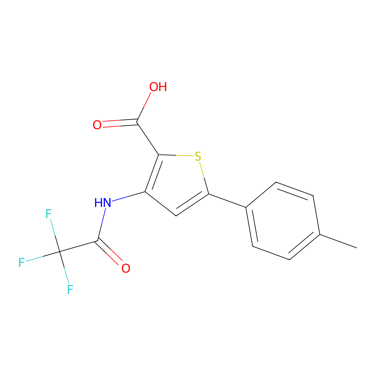 5-(4-Methylphenyl)-3-(2,2,2-trifluoroacetamido)thiophene-2-carboxylic acid molecular structure, CAS 2680822-20-0