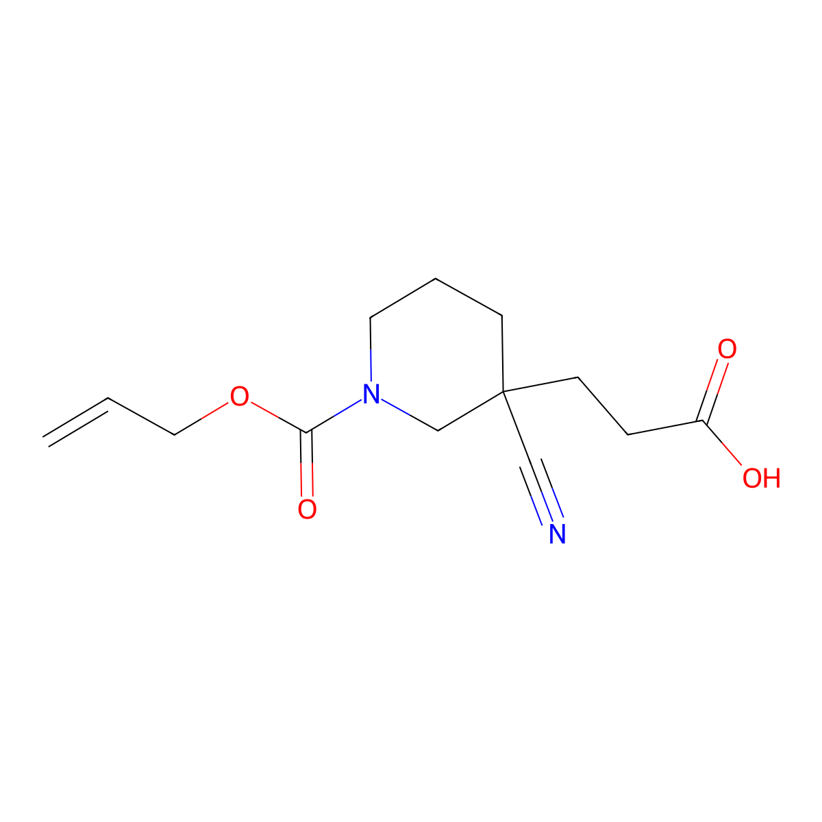 3-{3-Cyano-1-[(prop-2-en-1-yloxy)carbonyl]piperidin-3-yl}propanoic acid molecular structure, CAS 2680822-37-9