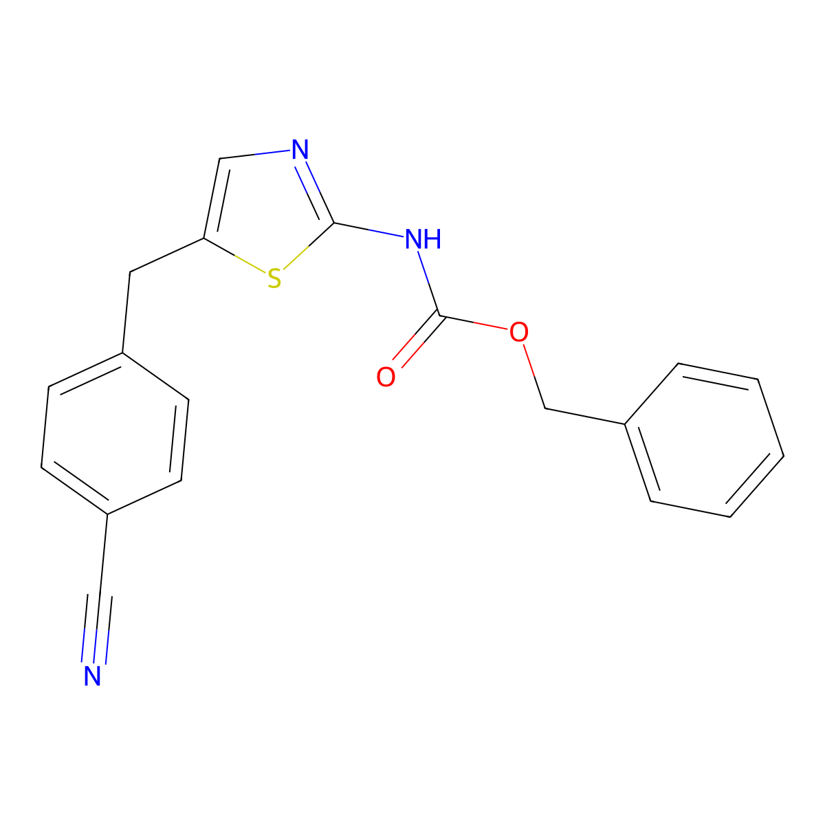 benzyl N-{5-[(4-cyanophenyl)methyl]-1,3-thiazol-2-yl}carbamate molecular structure, CAS 2680822-72-2