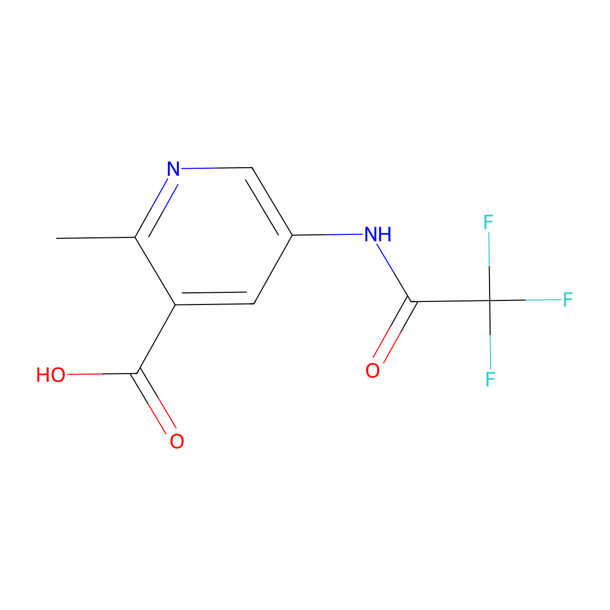 2-Methyl-5-(2,2,2-trifluoroacetamido)pyridine-3-carboxylic acid molecular structure, CAS 2680822-76-6