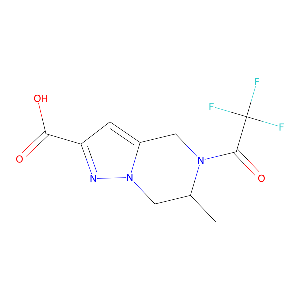 6-methyl-5-(2,2,2-trifluoroacetyl)-4H,5H,6H,7H-pyrazolo[1,5-a]pyrazine-2-carboxylic acid molecular structure, CAS 2680822-88-0
