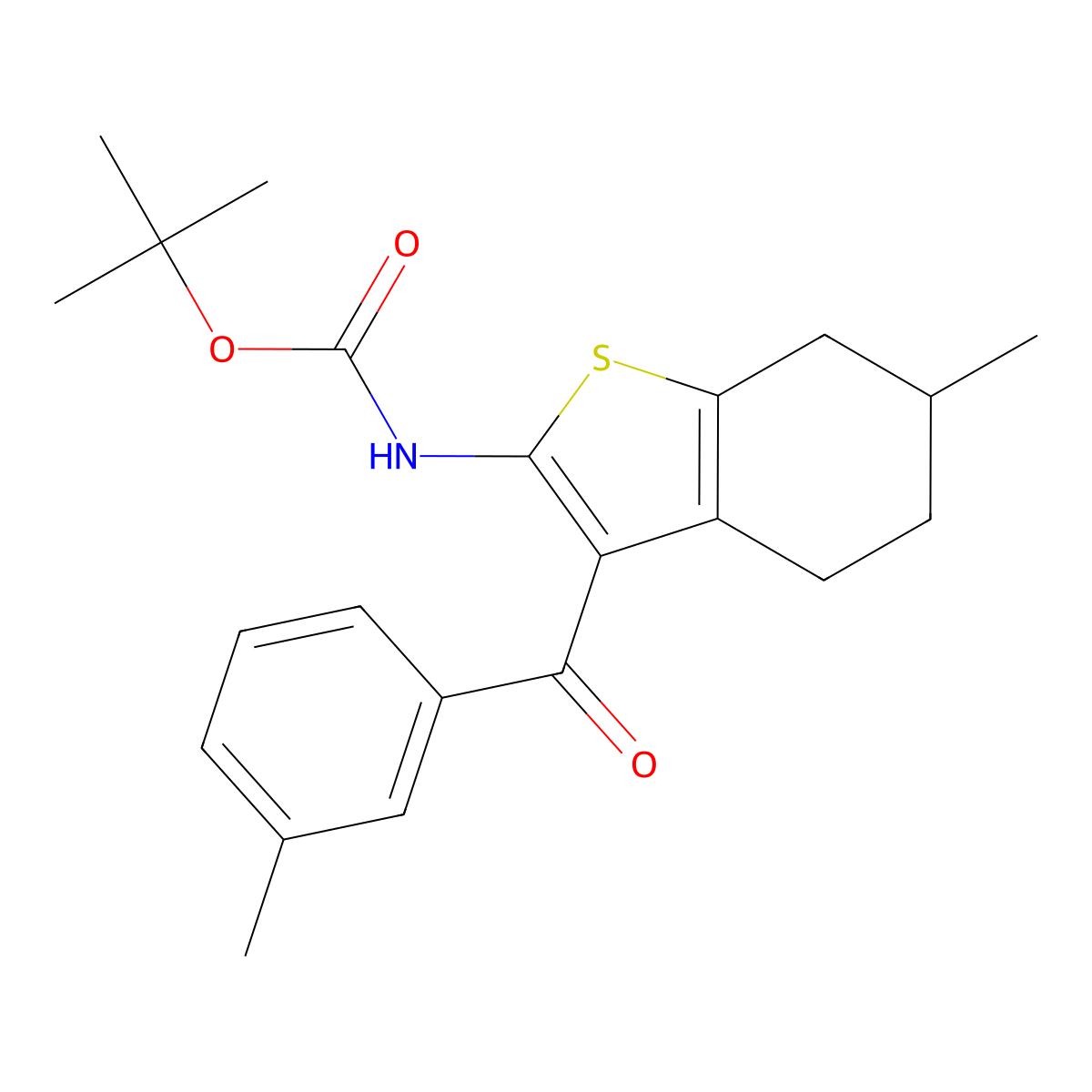 tert-butyl N-[6-methyl-3-(3-methylbenzoyl)-4,5,6,7-tetrahydro-1-benzothiophen-2-yl]carbamate molecular structure, CAS 2680822-91-5