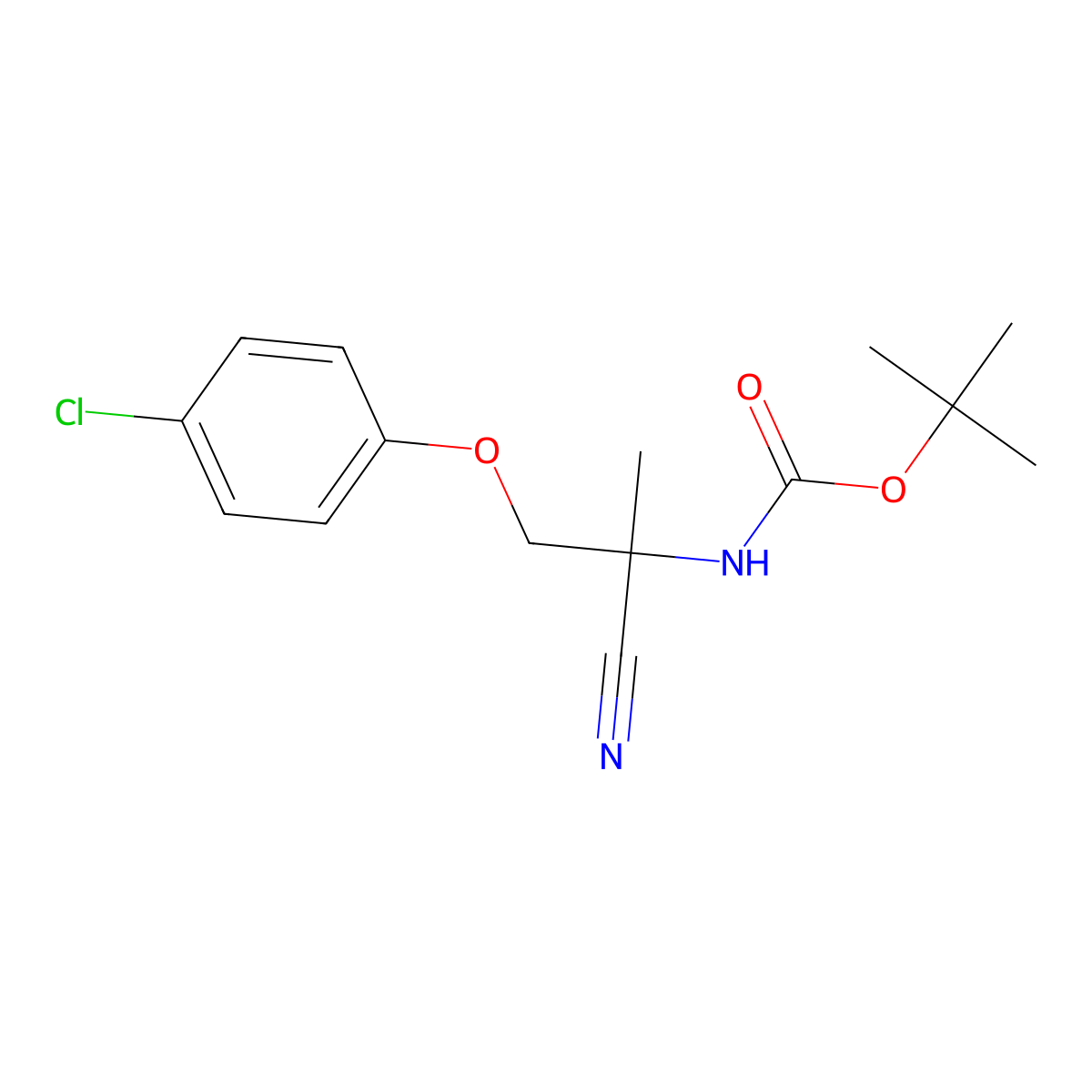 tert-butyl N-[2-(4-chlorophenoxy)-1-cyano-1-methylethyl]carbamate molecular structure, CAS 2680823-07-6