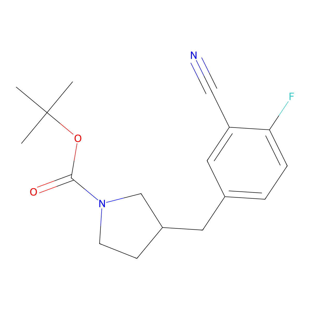 Tert-butyl 3-[(3-cyano-4-fluorophenyl)methyl]pyrrolidine-1-carboxylate molecular structure, CAS 2680823-15-6