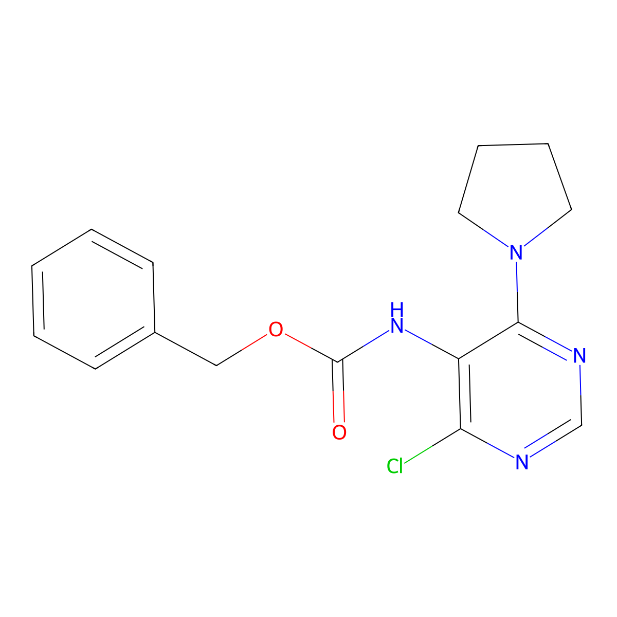 benzyl N-[4-chloro-6-(pyrrolidin-1-yl)pyrimidin-5-yl]carbamate molecular structure, CAS 2680823-20-3