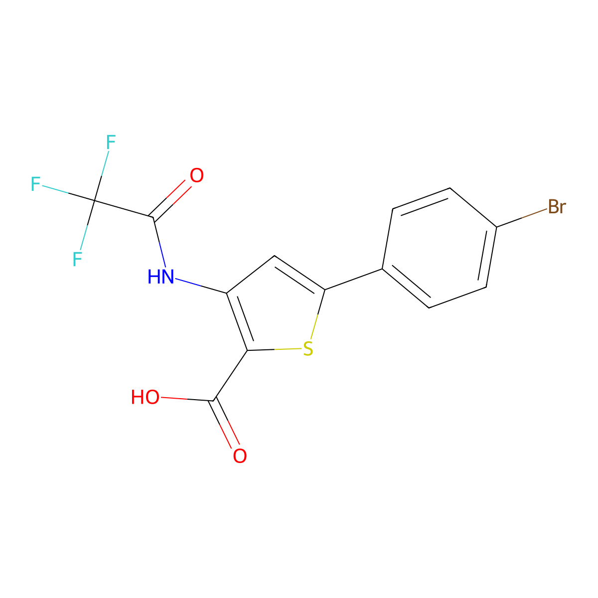 5-(4-Bromophenyl)-3-(2,2,2-trifluoroacetamido)thiophene-2-carboxylic acid molecular structure, CAS 2680823-23-6