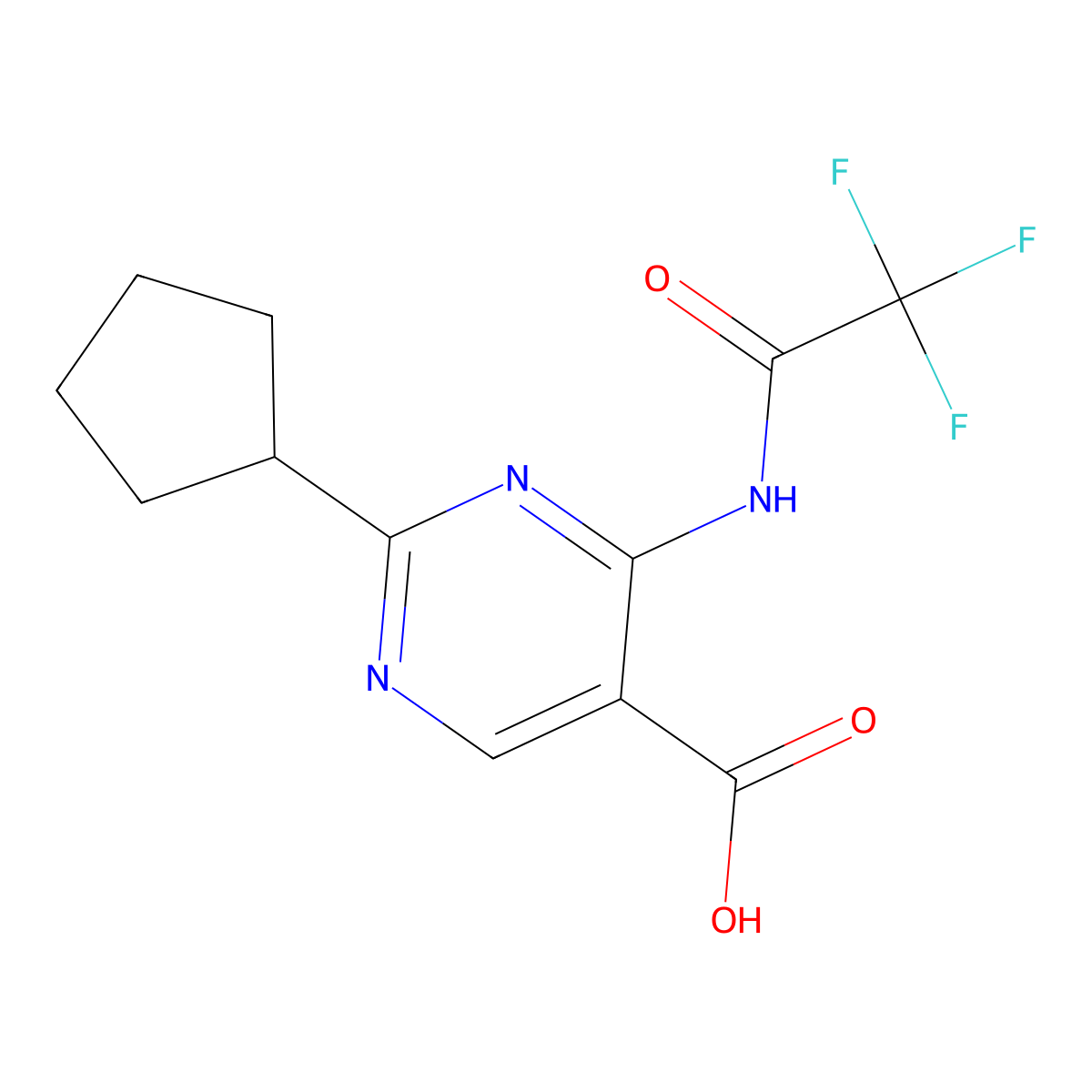 2-Cyclopentyl-4-(2,2,2-trifluoroacetamido)pyrimidine-5-carboxylic acid molecular structure, CAS 2680823-30-5