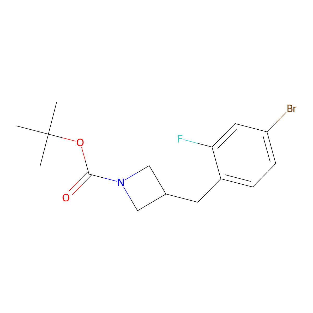 Tert-butyl 3-[(4-bromo-2-fluorophenyl)methyl]azetidine-1-carboxylate molecular structure, CAS 2680823-34-9