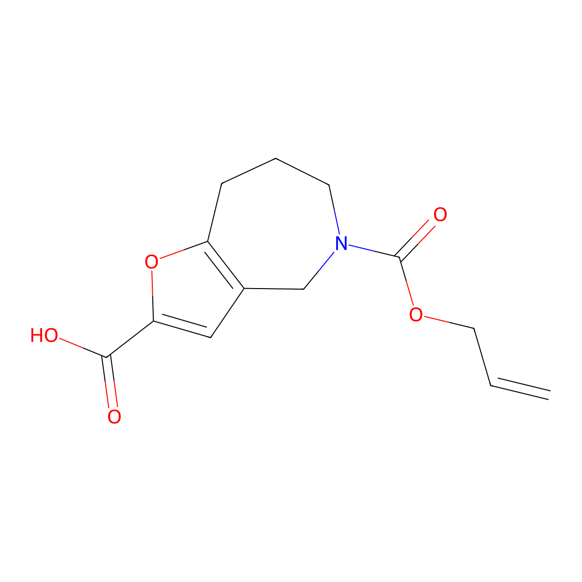 5-[(prop-2-en-1-yloxy)carbonyl]-4H,5H,6H,7H,8H-furo[3,2-c]azepine-2-carboxylic acid molecular structure, CAS 2680823-41-8