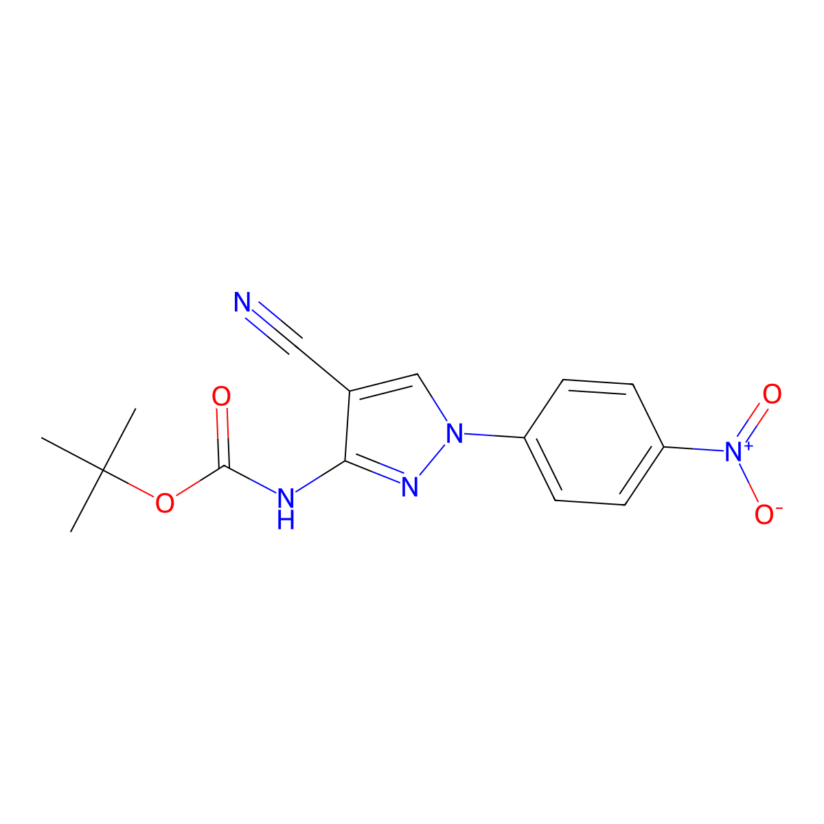 tert-butyl N-[4-cyano-1-(4-nitrophenyl)-1H-pyrazol-3-yl]carbamate molecular structure, CAS 2680823-45-2