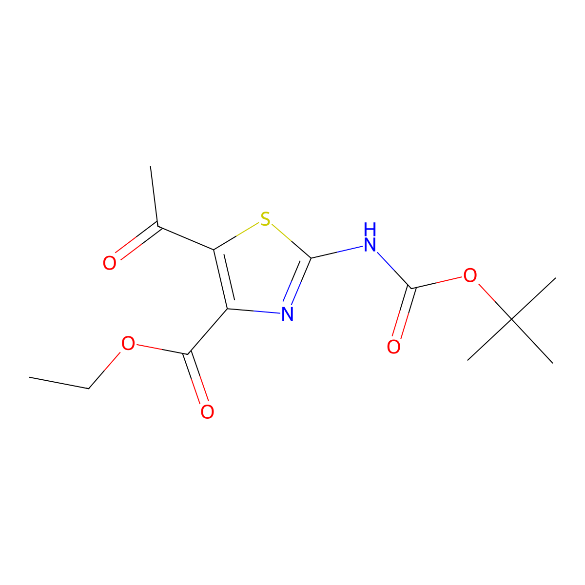 Ethyl 5-acetyl-2-{[(tert-butoxy)carbonyl]amino}-1,3-thiazole-4-carboxylate molecular structure, CAS 2680823-60-1