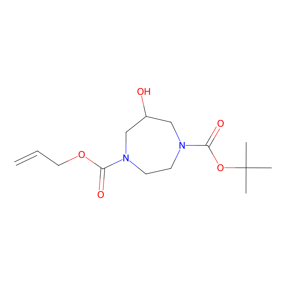 1-Tert-butyl 4-prop-2-en-1-yl 6-hydroxy-1,4-diazepane-1,4-dicarboxylate molecular structure, CAS 2680823-69-0