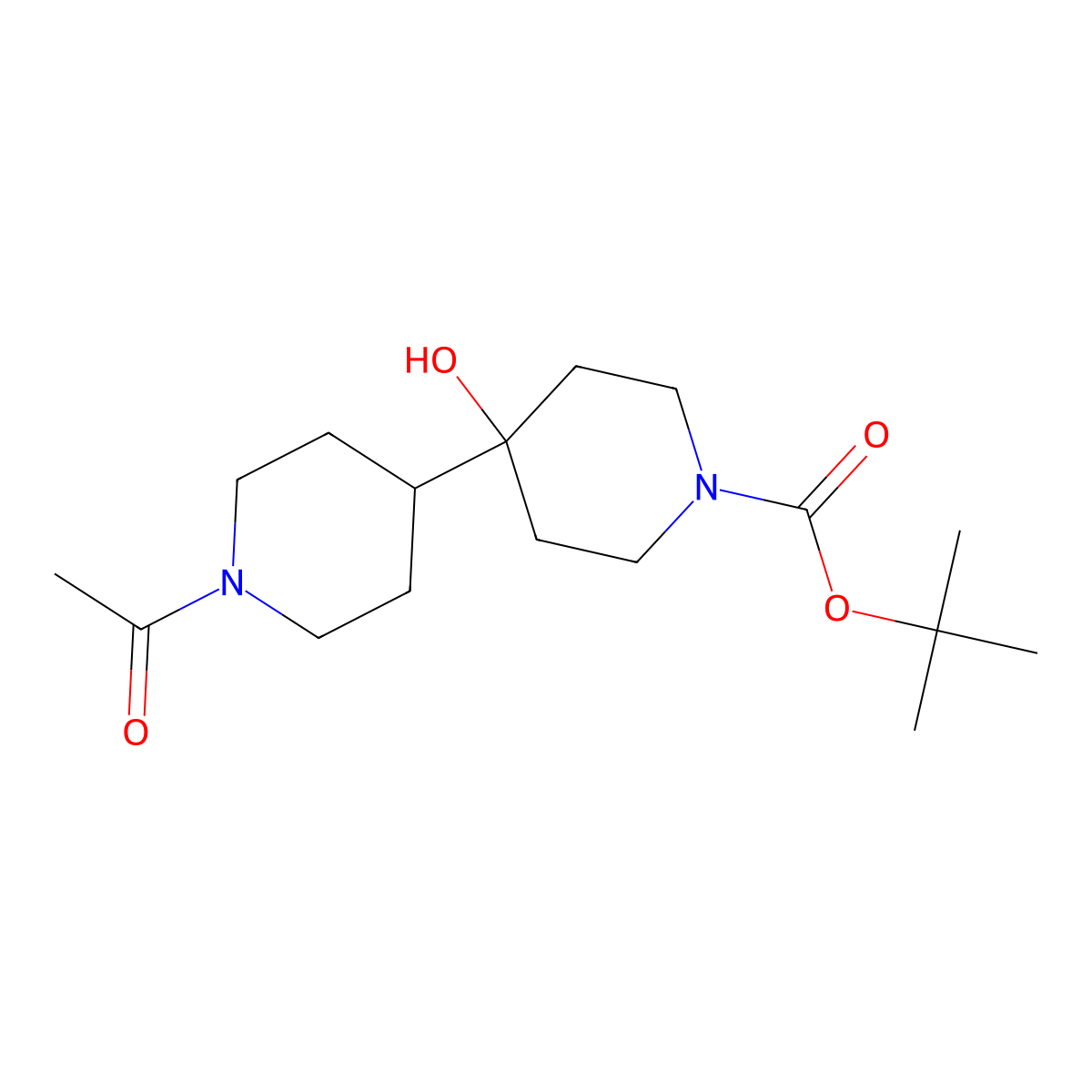 Tert-butyl 1'-acetyl-4-hydroxy-[4,4'-bipiperidine]-1-carboxylate molecular structure, CAS 2680823-72-5